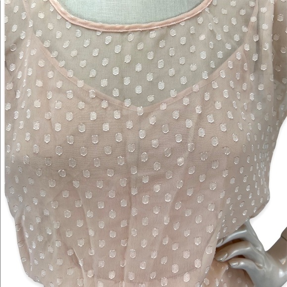 Black‎ Rainn Sheer Swiss Dot 2pc Peach Blouse Top Small S - Picture 4 of 5